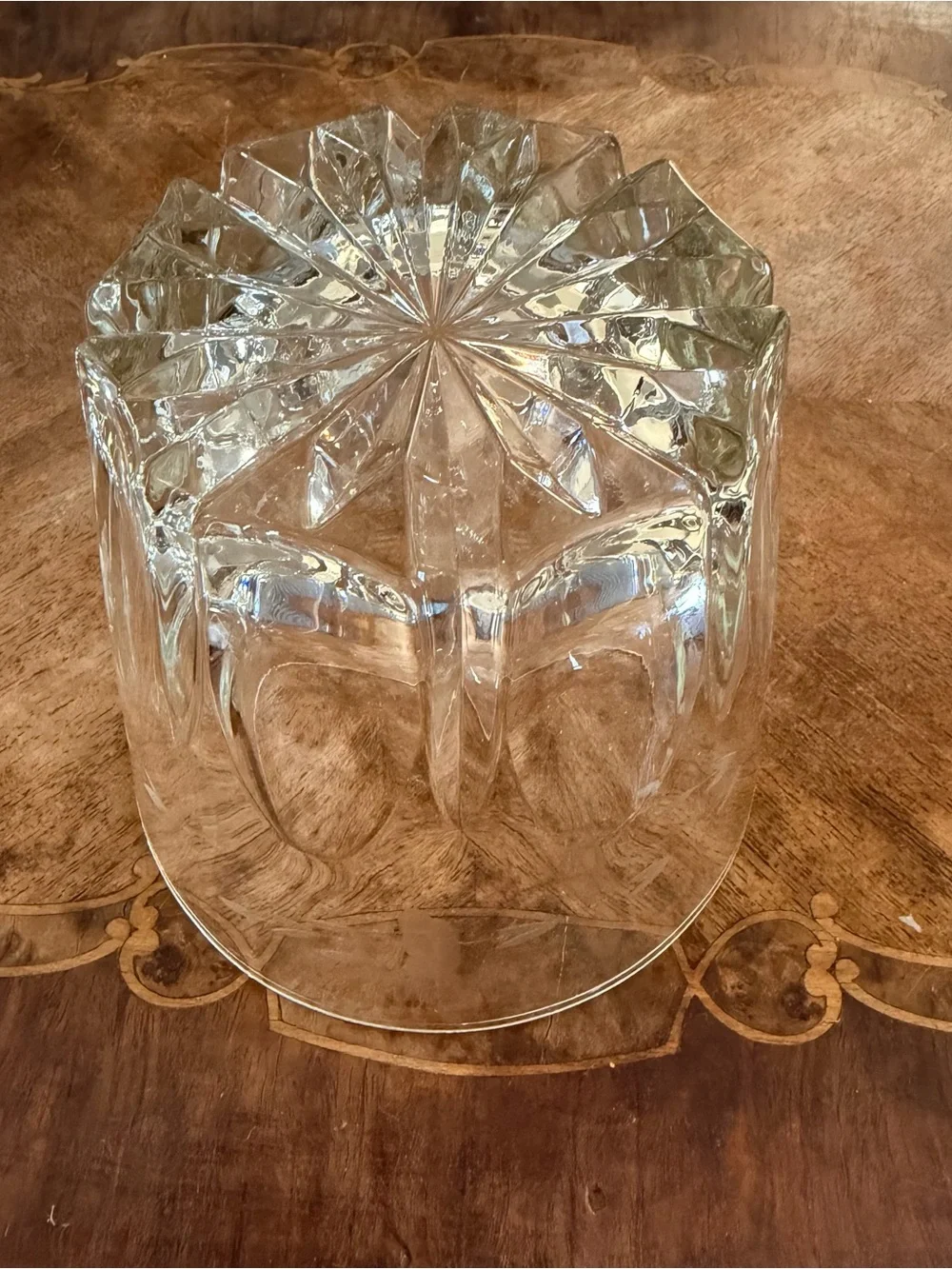 Vintage Floral Etched Heavy Crystal Ice Bucket / Bowl Thick Starburst Base